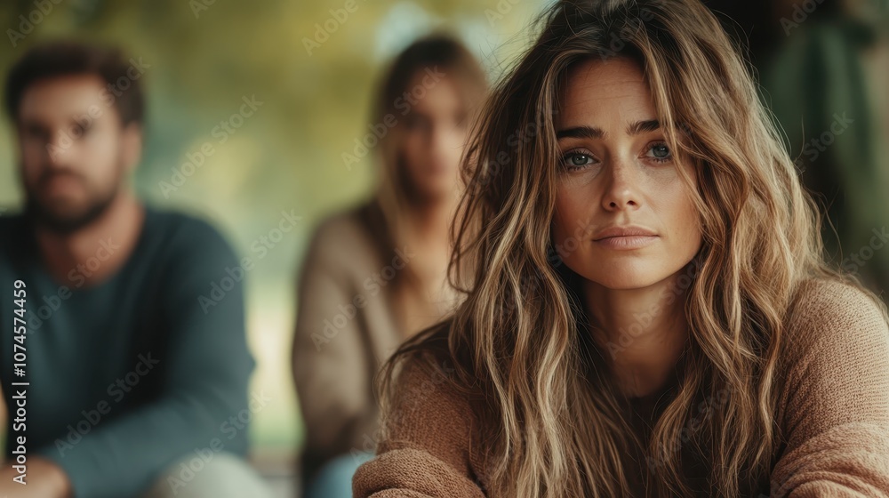 A rustic woman gazes intently amidst a vibrant forest, blurred figures in the background add depth, creating an aura of introspection and connection with nature. A rustic woman gazes intently amidst a vibrant forest, blurred figures in the background add depth, creating an aura of introspection and connection with nature.