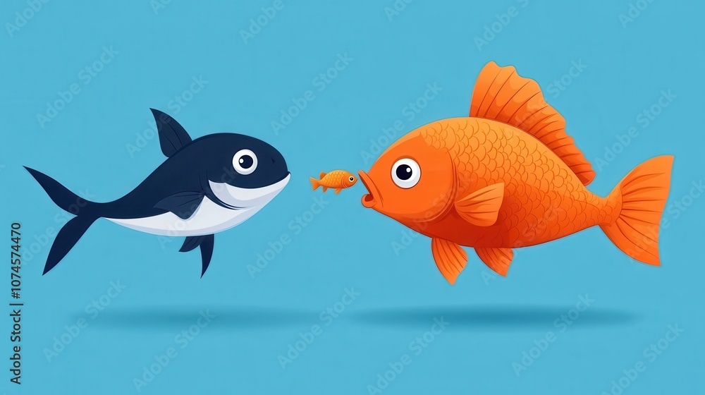 Fototapeta premium Cute cartoon fish friends in vibrant colors.