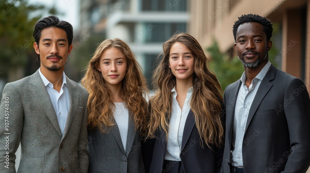 Diverse professionals with teens in business and casual attire, group portrait, isolated, white background Diverse professionals with teens in business and casual attire, group portrait, isolated, white background
