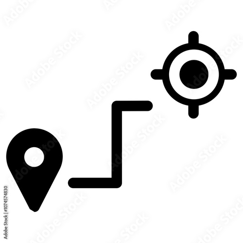 Solid icon depicting a travel destination pin with a clean, minimalist design. Useful for apps, maps, travel websites, and tourism branding, in vector or digital format.