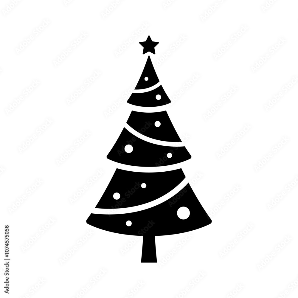 Decorated Christmas tree icon. Black silhouette. Front side view. Vector simple flat graphic illustration. Isolated object on white background. Isolate. Decorated Christmas tree icon. Black silhouette. Front side view. Vector simple flat graphic illustration. Isolated object on white background. Isolate.