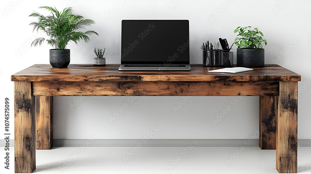 Stylish and Functional Modern Minimalist Desk Setup with Laptop,Isolated on a Clean White Background. Workspace,Office,and Productivity Concept. Stylish and Functional Modern Minimalist Desk Setup with Laptop,Isolated on a Clean White Background. Workspace,Office,and Productivity Concept.