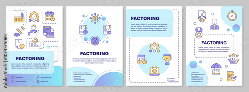 Factoring blue circles brochure template. Process, benefits. Leaflet design with linear icons. Editable 4 vector layouts for presentation, annual reports. Arial-Black, Myriad Pro-Regular fonts used