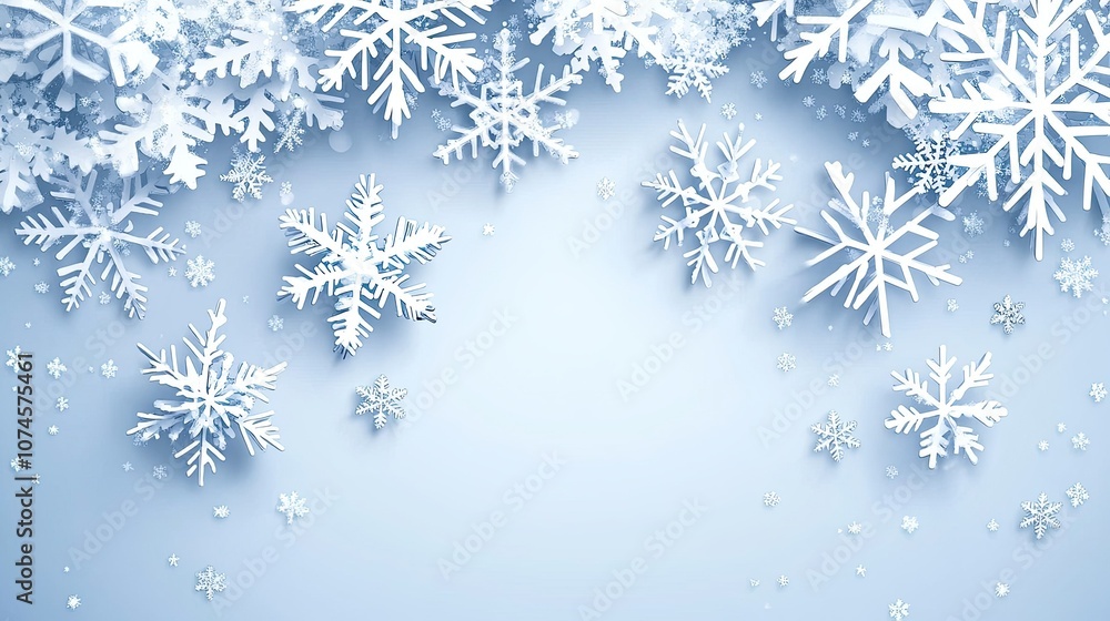 Elegant snowflake decorations on a winter-themed background Elegant snowflake decorations on a winter-themed background