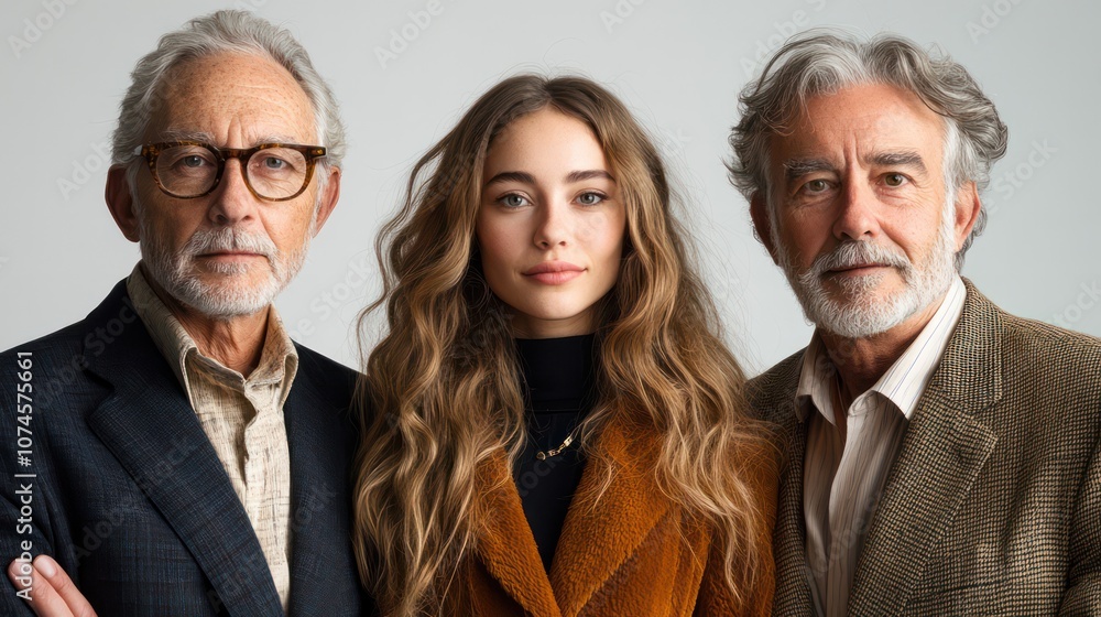French business team, youth and elderly, formal clothing, confident look, isolated, white background French business team, youth and elderly, formal clothing, confident look, isolated, white background