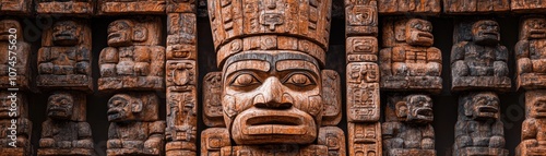 Intricate totem pole featuring celestial carvings, symbolizing cultural heritage and spiritual connection.