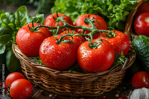 delicious tomato sauce with fresh ripe vegetables in basket