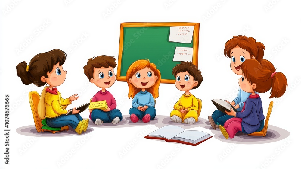 Illustration of lesson explanation , kids , Teacher 