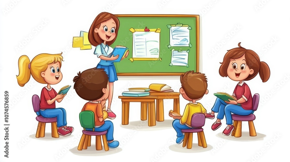 Illustration of lesson explanation , kids , Teacher Illustration of lesson explanation , kids , Teacher