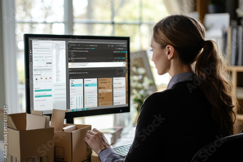 Woman Packing an Order from Over the Shoulder View
