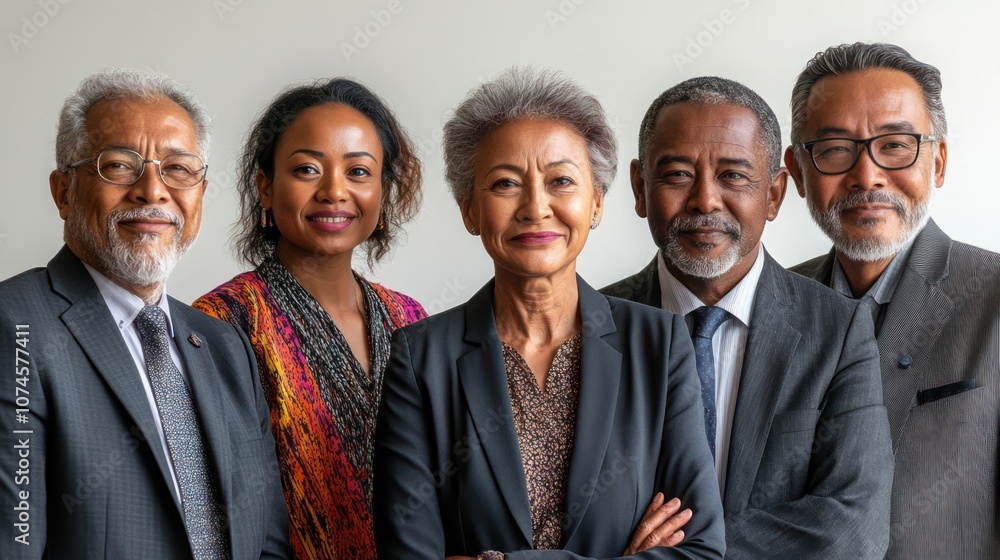 Group of senior business leaders from Madagascar, in formal attire, proud and knowledgeable, isolated, white background Group of senior business leaders from Madagascar, in formal attire, proud and knowledgeable, isolated, white background