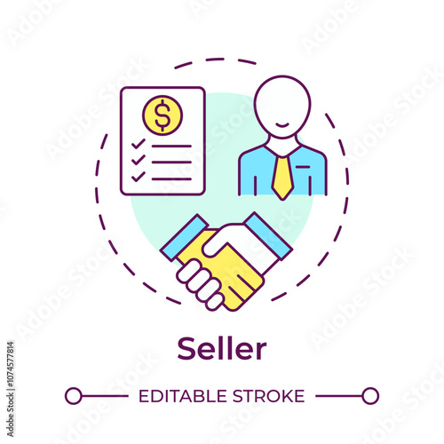 Seller multi color concept icon. Factoring party. Business client. Financial deal. Sales agreement. Round shape line illustration. Abstract idea. Graphic design. Easy to use in article