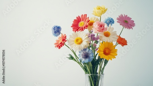 Wallpaper Mural A stunning arrangement of assorted flowers is elegantly displayed in a clear vase, resting on a pristine white background Torontodigital.ca