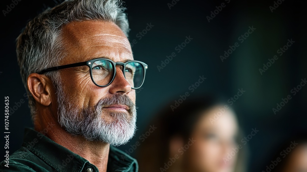 An older man with a beard wearing glasses looks to the side with a contemplative expression, surrounded by a blurred background suggesting a thoughtful environment. An older man with a beard wearing glasses looks to the side with a contemplative expression, surrounded by a blurred background suggesting a thoughtful environment.