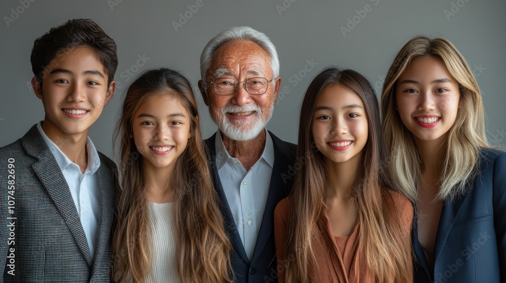 Laotian business group, teens to seniors, formal dress, isolated, white background Laotian business group, teens to seniors, formal dress, isolated, white background