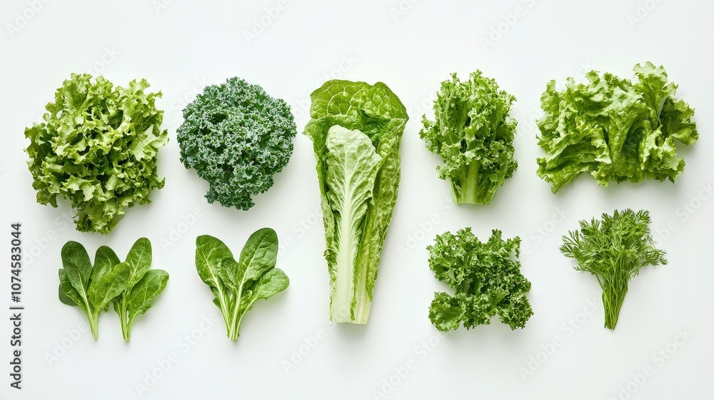 A variety of green vegetables, including crisp lettuce, leafy spinach, and fresh kale, is laid out on a white background. A variety of green vegetables, including crisp lettuce, leafy spinach, and fresh kale, is laid out on a white background.