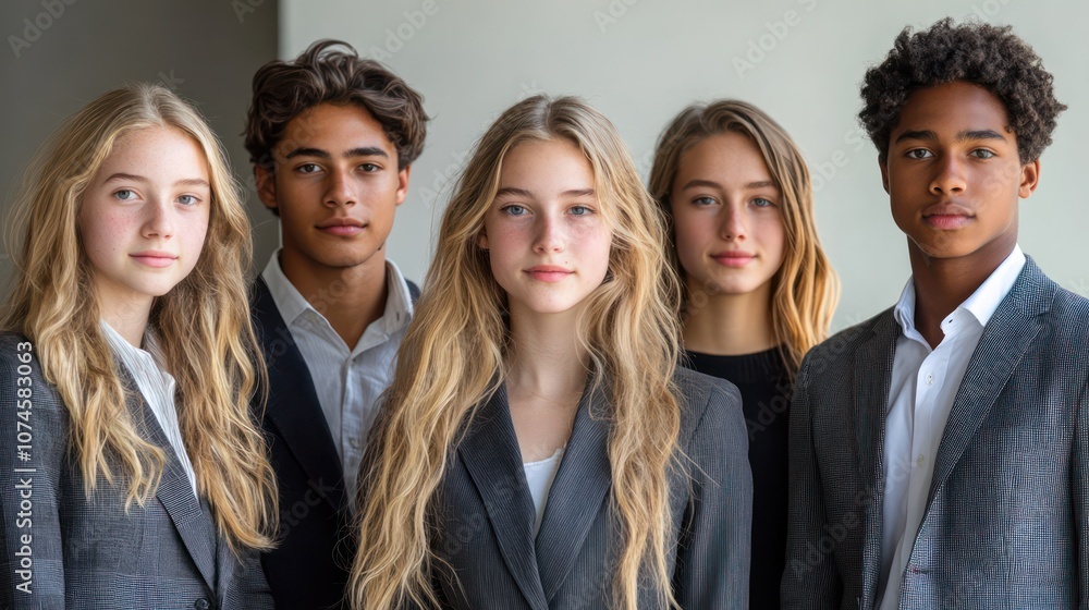 Mixed-age group portrait of teens and business professionals, smart and casual styles, isolated, white background Mixed-age group portrait of teens and business professionals, smart and casual styles, isolated, white background