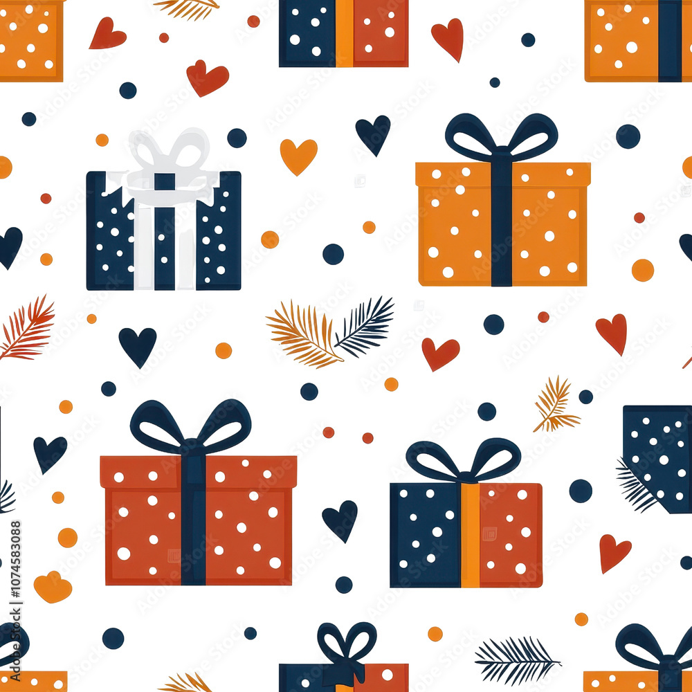 Flat style seamless pattern of gift boxes isolated on a white background. PNG Flat style seamless pattern of gift boxes isolated on a white background. PNG