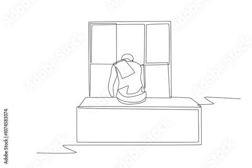 Man getting ready for gym in gym locker. Gym locker concept one-line drawing
