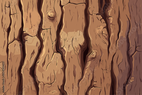 Old tree crust background. Wooden bark close up grunge texture with cracks. Rough lines on a surface of tree trunk. Web app banner advertising poster backdrop. Cartoon style vector illustration