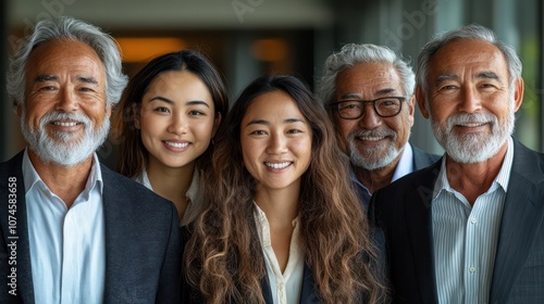 Multigenerational team of Australian and Pacific Island business professionals, youth to elderly, isolated, white background