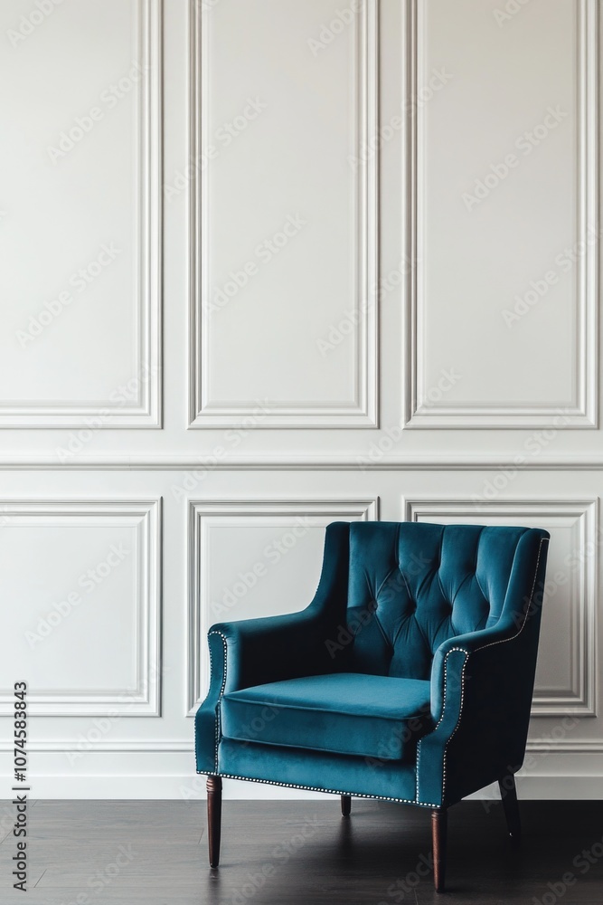 Velvet armchair on white paneling Velvet armchair on white paneling