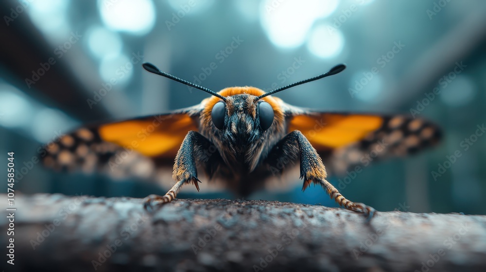 A beautiful close-up image of a butterfly with striking colors, delicately perched on a branch. The blurred background adds a touch of natural serenity and beauty.