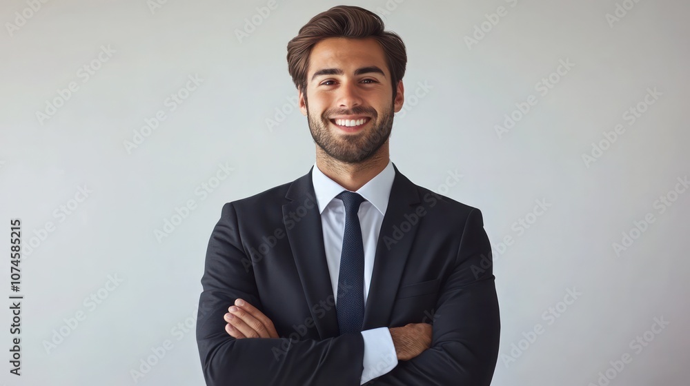 Portrait of a confident young male businessman from Japan, smiling warmly, formal attire, isolated, white background Portrait of a confident young male businessman from Japan, smiling warmly, formal attire, isolated, white background
