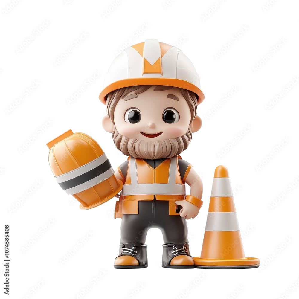 3D cartoon character with traffic cones isolated on a white background. PNG 3D cartoon character with traffic cones isolated on a white background. PNG