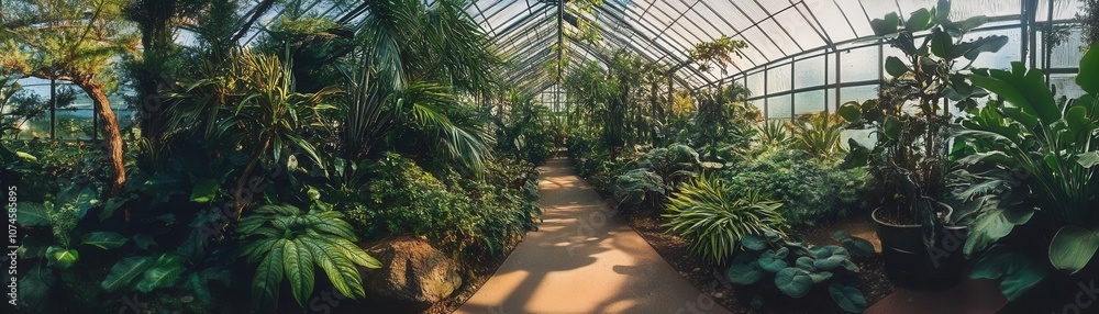A vibrant greenhouse filled with lush greenery, creating a serene and calming atmosphere for plant enthusiasts and nature lovers. A vibrant greenhouse filled with lush greenery, creating a serene and calming atmosphere for plant enthusiasts and nature lovers.