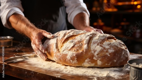 A man is making bread on a wooden table