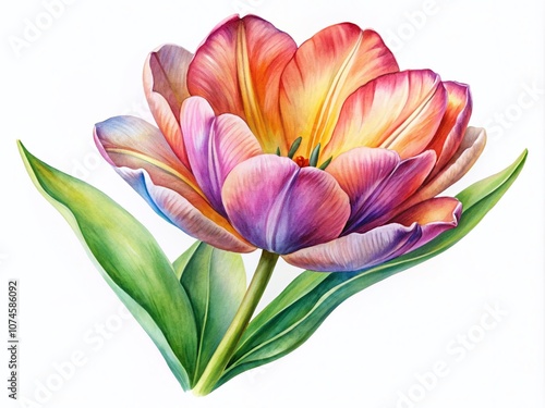 Wildflower Tulip Watercolor Illustration Isolated on White Background, Perfect for Nature-Themed Designs, Floral Decor, and Spring-Inspired Art Projects