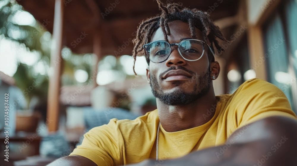 A confident person wearing glasses lounging in a sunny setting with a relaxed demeanor, showcasing a blend of personal style and leisure in a bright space. A confident person wearing glasses lounging in a sunny setting with a relaxed demeanor, showcasing a blend of personal style and leisure in a bright space.