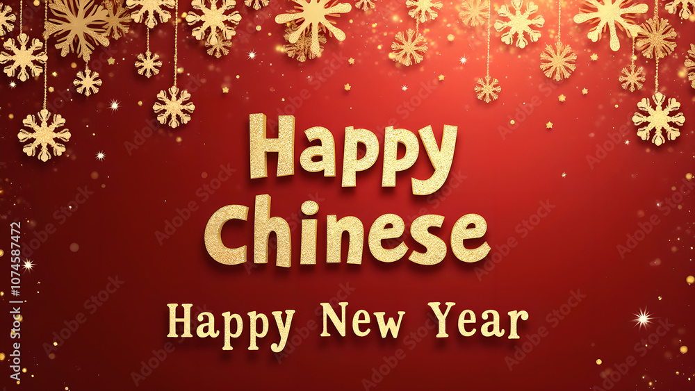 Happy Chinese New Year Greeting Card with Golden Snowflakes Happy Chinese New Year Greeting Card with Golden Snowflakes