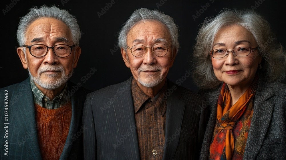 Portrait of Filipino senior professionals, dignified expressions, formal attire, isolated, white background Portrait of Filipino senior professionals, dignified expressions, formal attire, isolated, white background