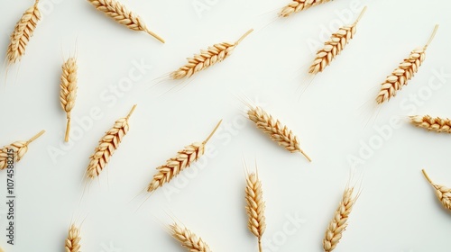 A visually stunning presentation of unhusked wheat grains is highlighted on a pristine white background. photo