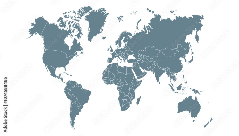 World map. Grey modern vector map. Silhouette map World map. Grey modern vector map. Silhouette map