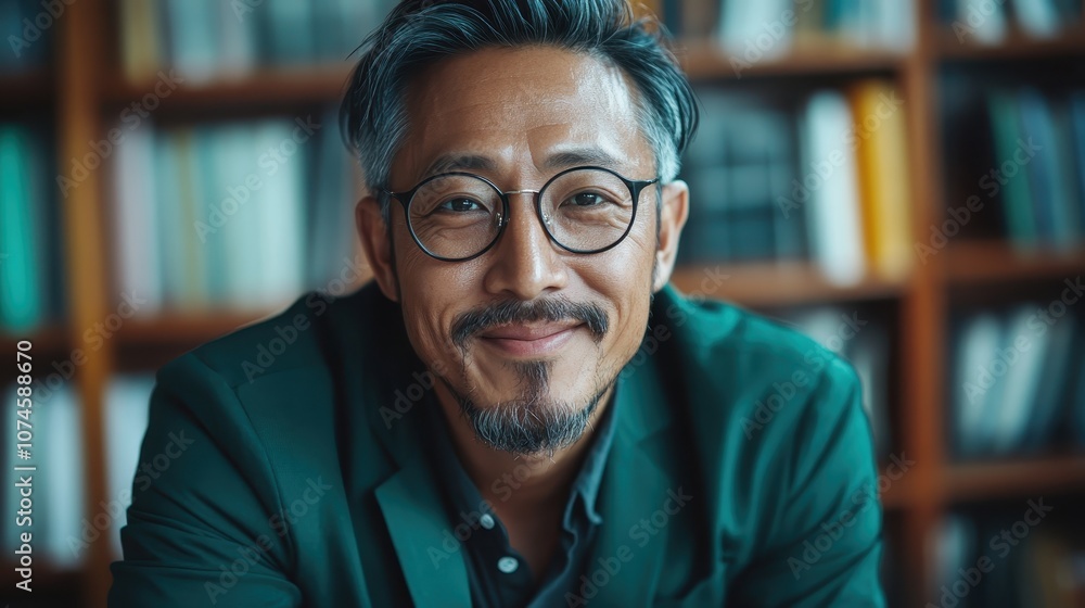 An elderly man with gray glasses in a library, exhibiting wisdom and contentment while smiling widely, showcasing intellect and friendliness in a scholarly setting. An elderly man with gray glasses in a library, exhibiting wisdom and contentment while smiling widely, showcasing intellect and friendliness in a scholarly setting.