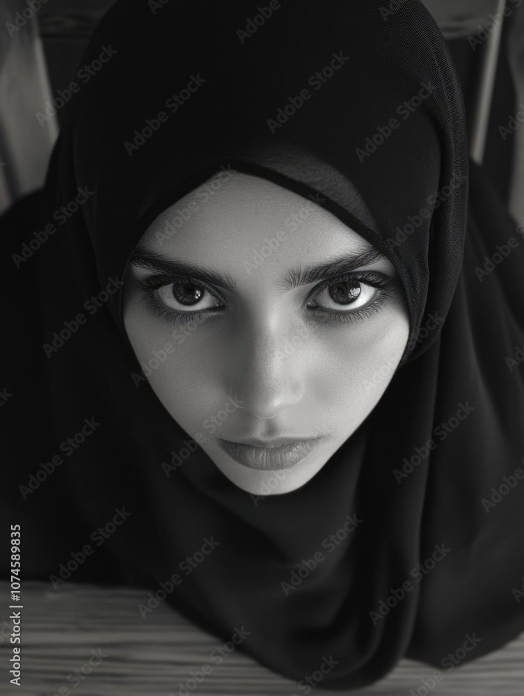 Naklejka premium Woman in black hijab looking directly