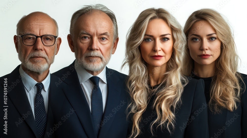 Senior business executives from Russia, dignified in formal attire, showing authority, isolated, white background Senior business executives from Russia, dignified in formal attire, showing authority, isolated, white background