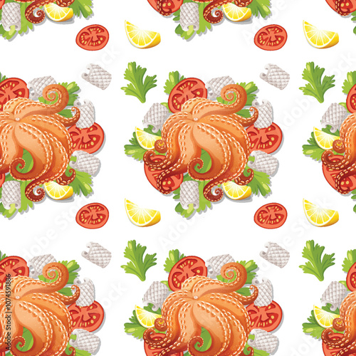 Seamless Seafood and Vegetables Pattern photo