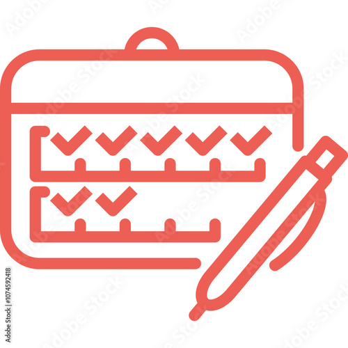 A red calendar with checkmarks and a pen signifying organization and task completion in a cheerful workspace