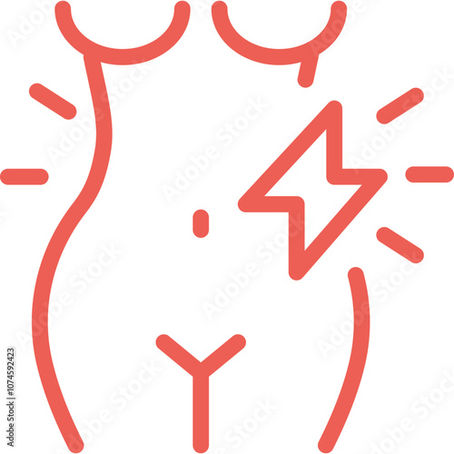 Abstract illustration of a woman's torso showing discomfort in the abdomen area with stylized lightning effects in an artistic representation