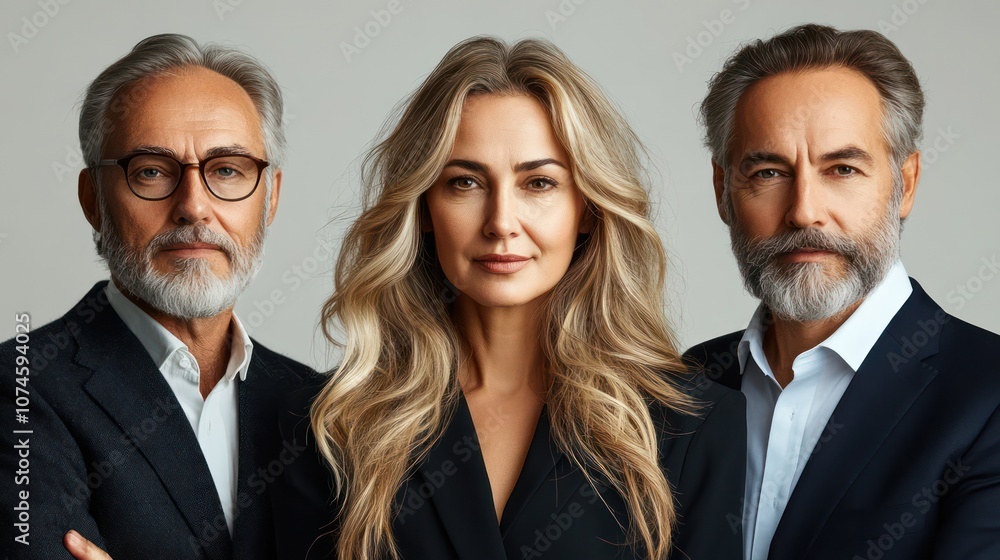 Senior team of Russian business professionals, professional attire, wise and seasoned, isolated, white background Senior team of Russian business professionals, professional attire, wise and seasoned, isolated, white background