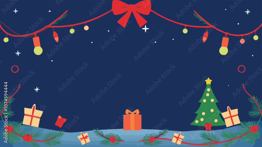 Fototapeta premium Marry Cristmas background tree, xmas, gift, box, celebration, new, year, greeting, decoration, winter, snow, holiday, illustration, night, snowflake, vector, star, 