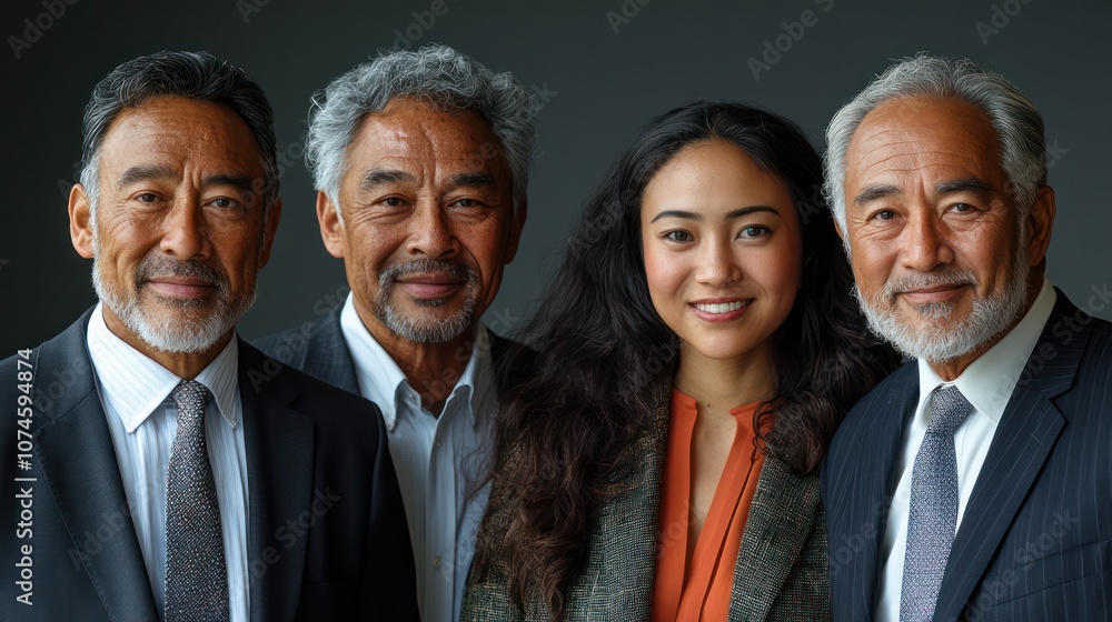 Tongan business team, mixed-generation members, formal clothing, isolated, white background Tongan business team, mixed-generation members, formal clothing, isolated, white background