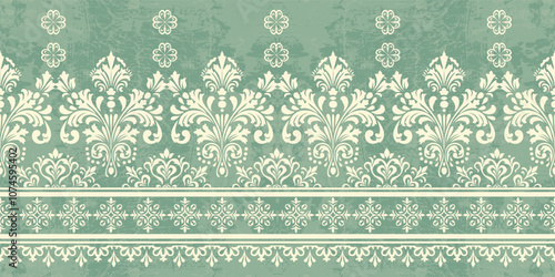 floral pattern vintage ethnic modern embroidery texture boho design vector illustration hand drawn pink flower motif branches leaves wallpaper seamless background border.