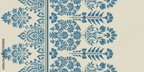 floral pattern vintage ethnic modern embroidery texture boho design vector illustration hand drawn pink flower motif branches leaves wallpaper seamless background border.