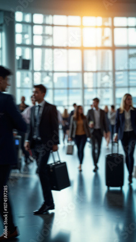 Bustling Modern Airport Terminal: Dynamic Travel Hub Scene for Business, Transportation, and Lifestyle Concepts