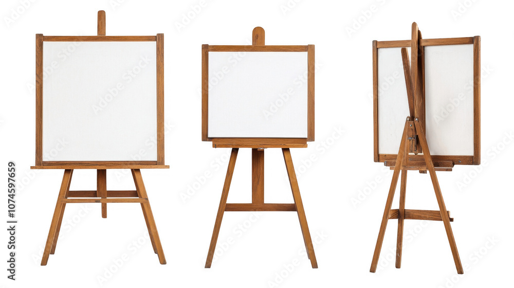 Wooden Easel with Blank Canvas Art Studio Presentation Mockup Display Wooden Easel with Blank Canvas Art Studio Presentation Mockup Display